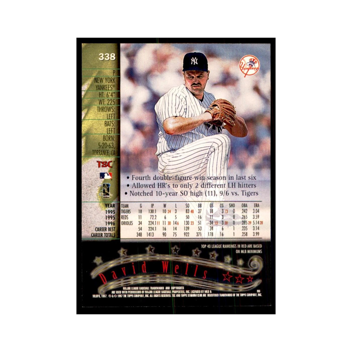 1997 Stadium Club David Wells Baseball Cards #338