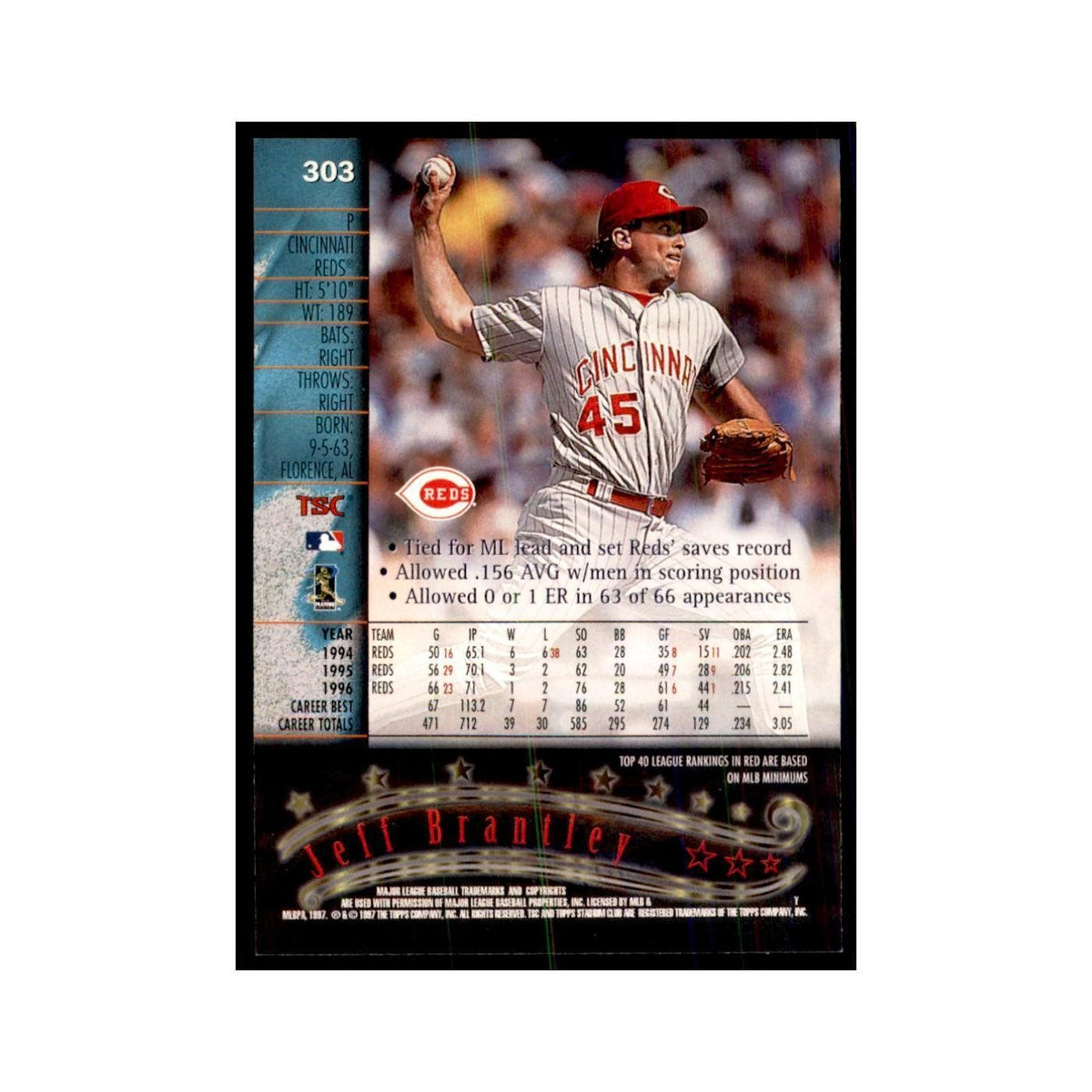 1997 Stadium Club Jeff Brantley Baseball Cards #303