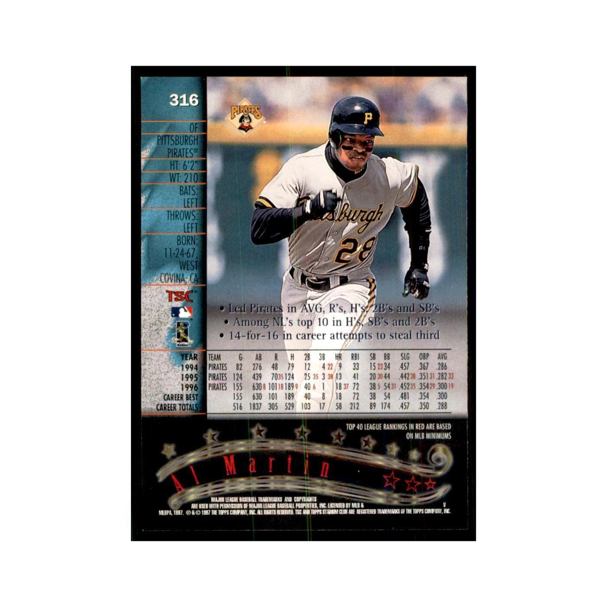 1997 Stadium Club Al Martin Baseball Cards #316