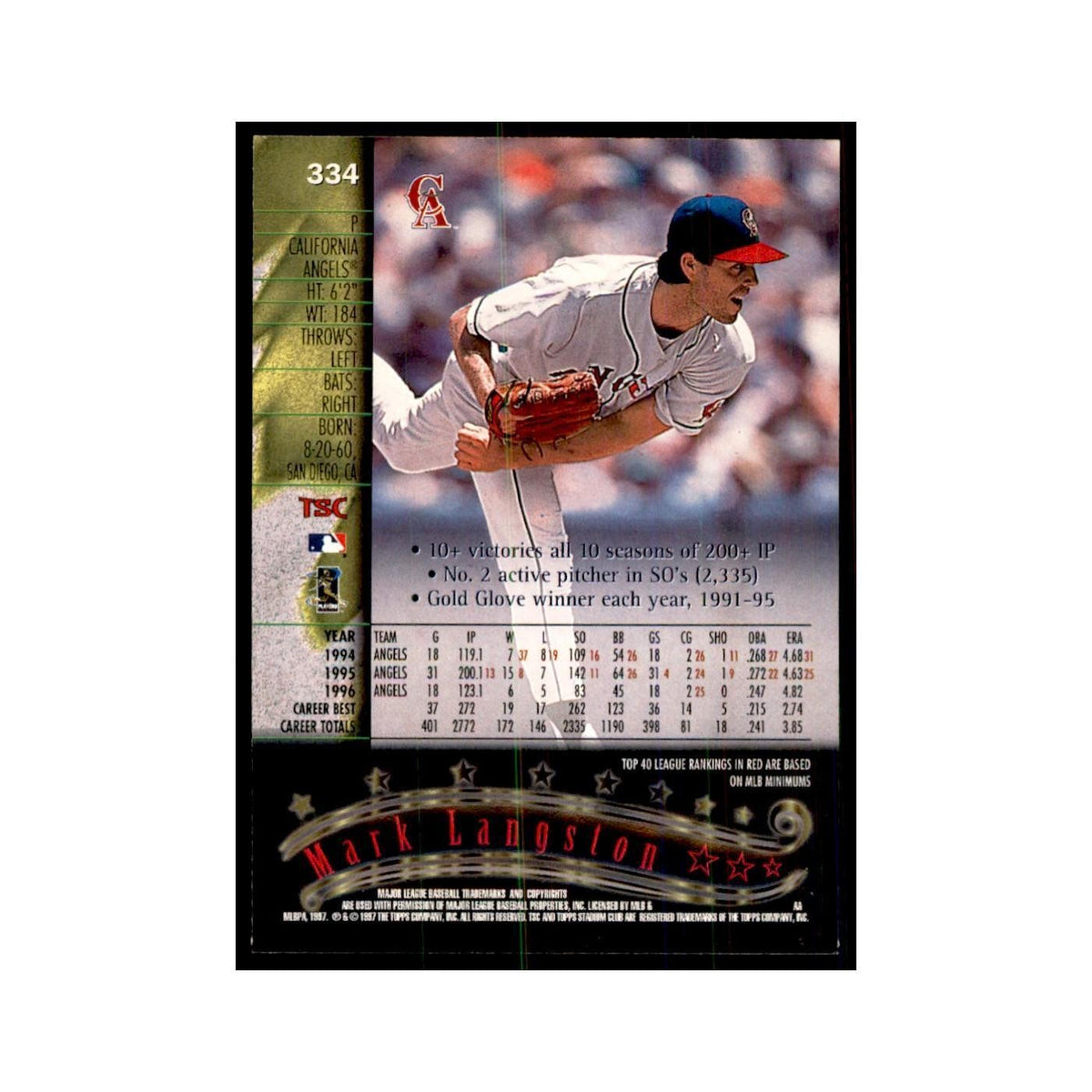 1997 Stadium Club Mark Langston Baseball Cards #334