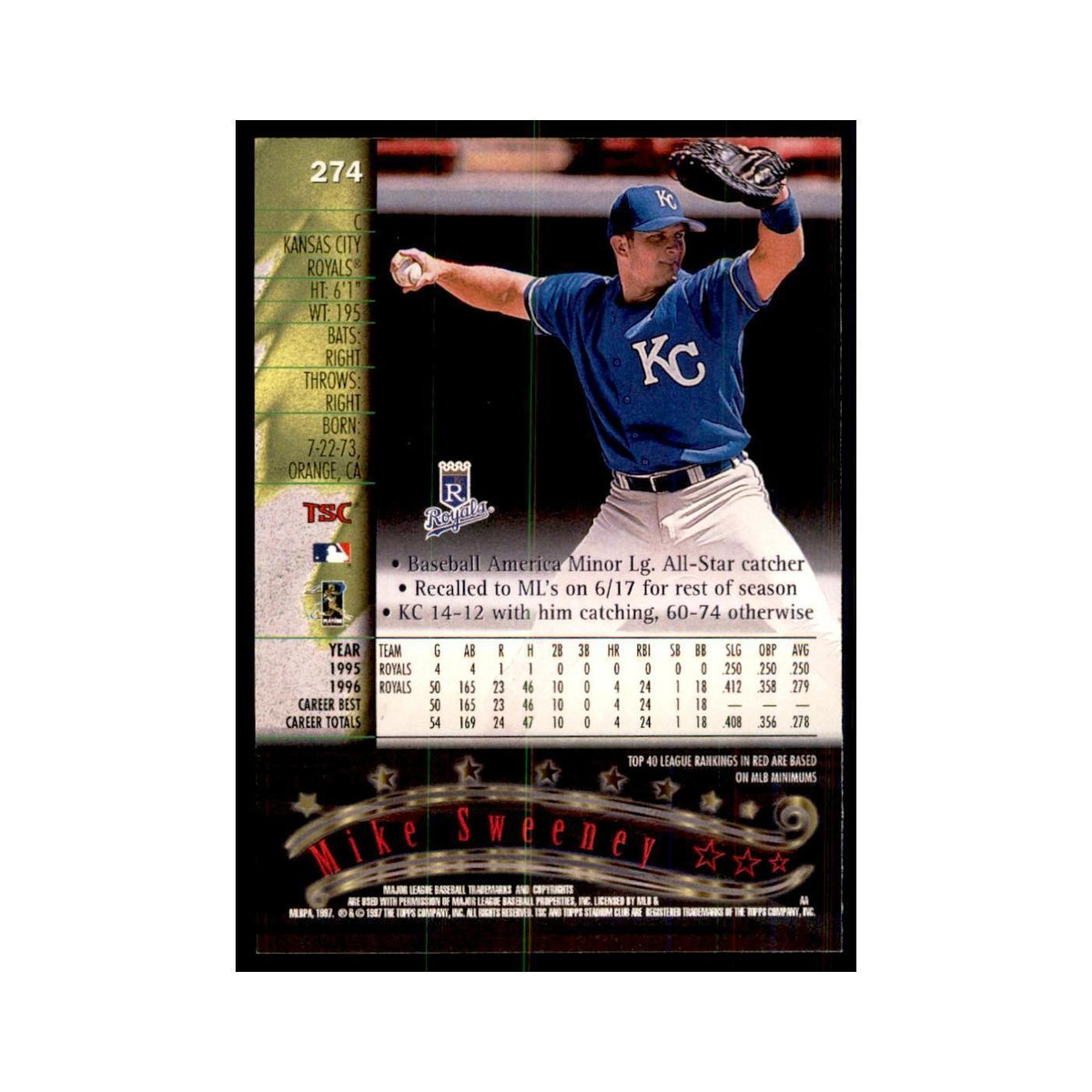 1997 Stadium Club Mike Sweeney Baseball Cards #274