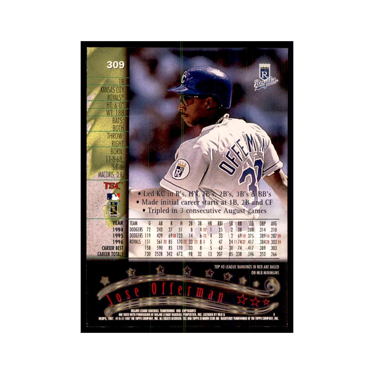 1997 Stadium Club Jose Offerman Baseball Cards #309