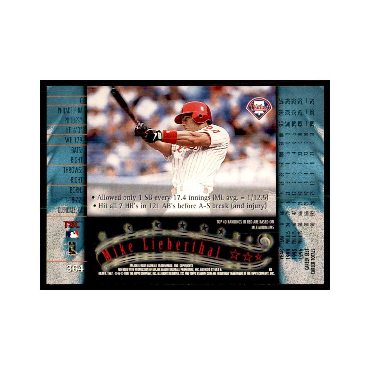 1997 Stadium Club Mike Lieberthal Baseball Cards #364