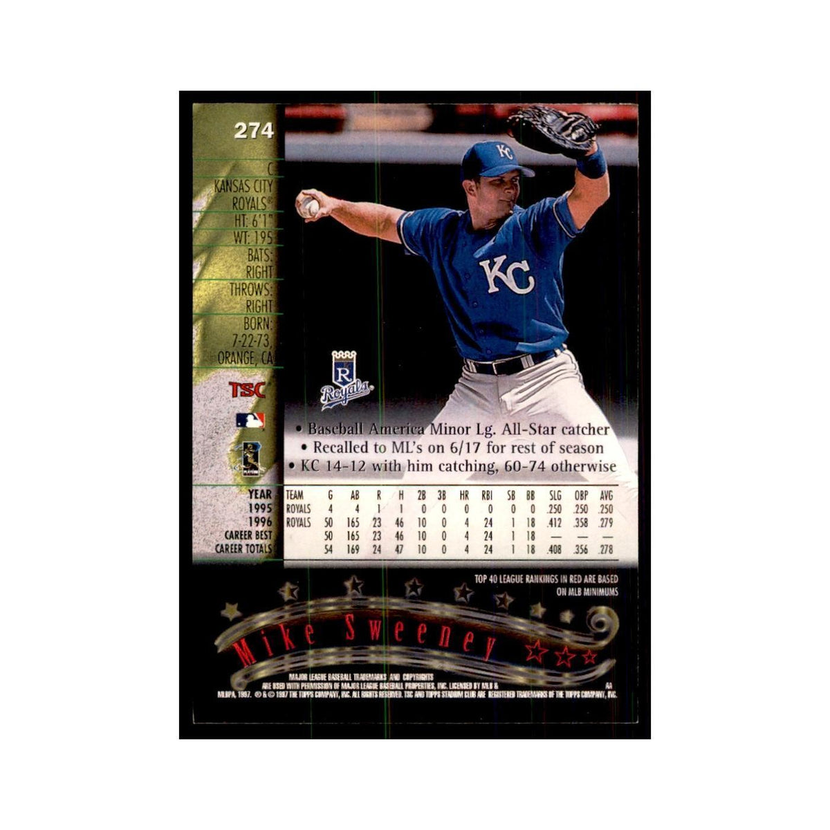 1997 Stadium Club Mike Sweeney Baseball Cards #274