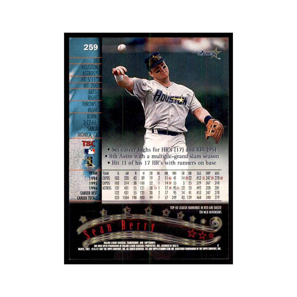 1997 Stadium Club Sean Berry Baseball Cards #259