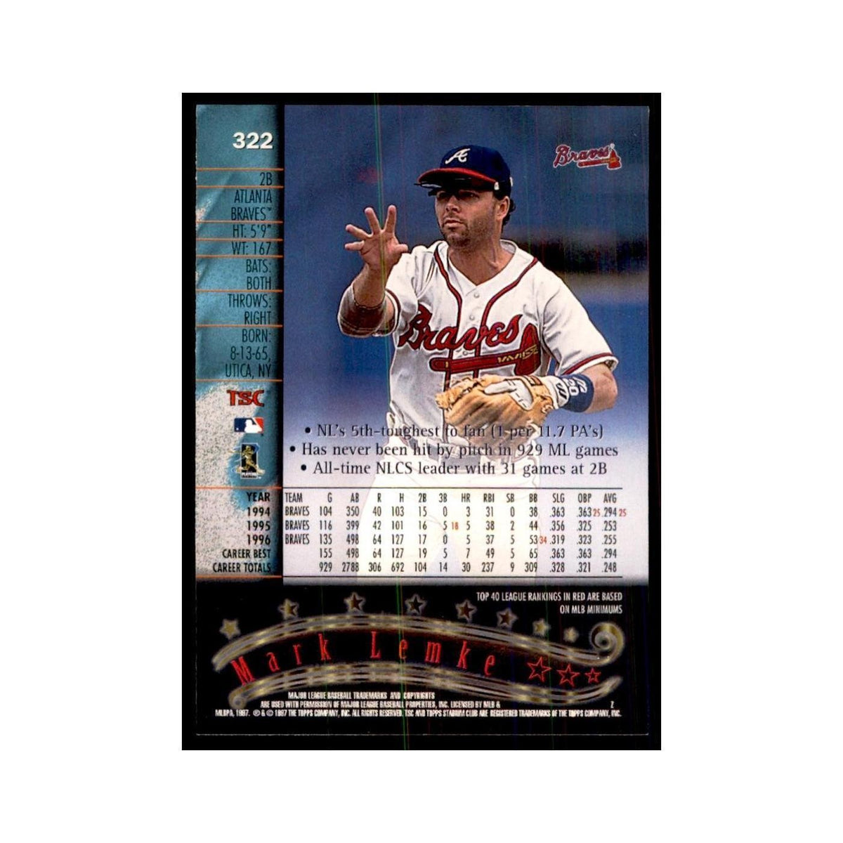 1997 Stadium Club Mark Lemke Baseball Cards #322