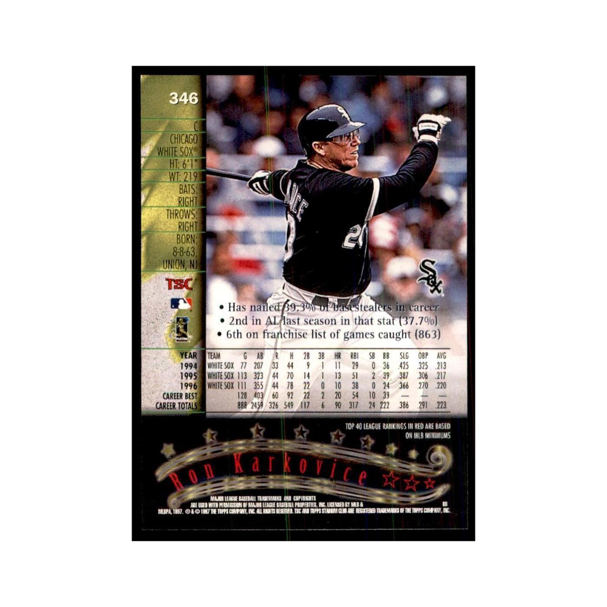 1997 Stadium Club Ron Karkovice Baseball Cards #346