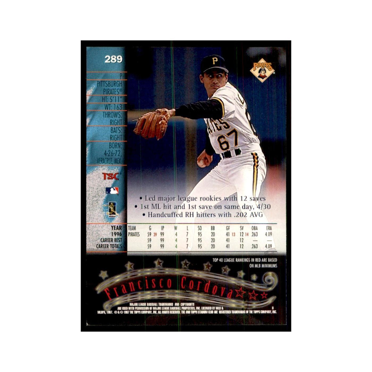 1997 Stadium Club Francisco Cordova Baseball Cards #289