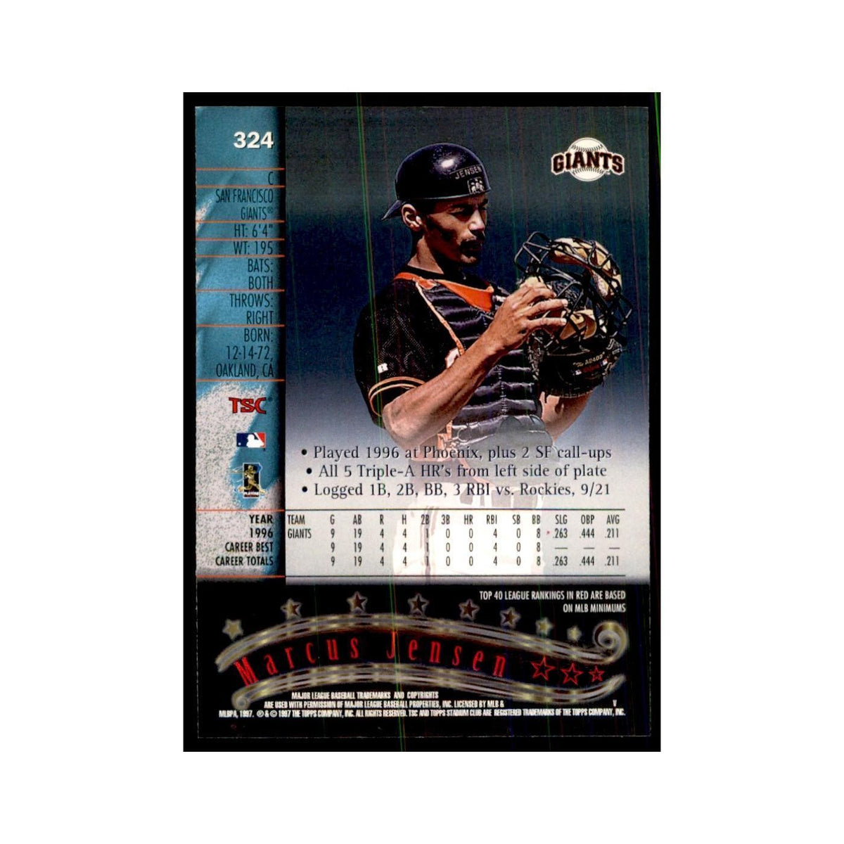 1997 Stadium Club Marcus Jensen Baseball Cards #324