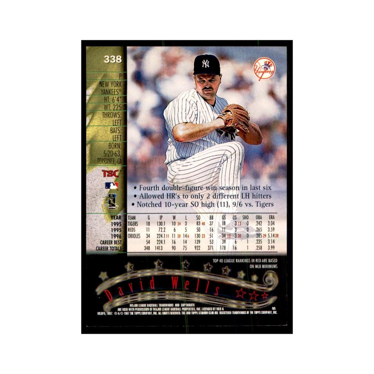 1997 Stadium Club David Wells Baseball Cards #338