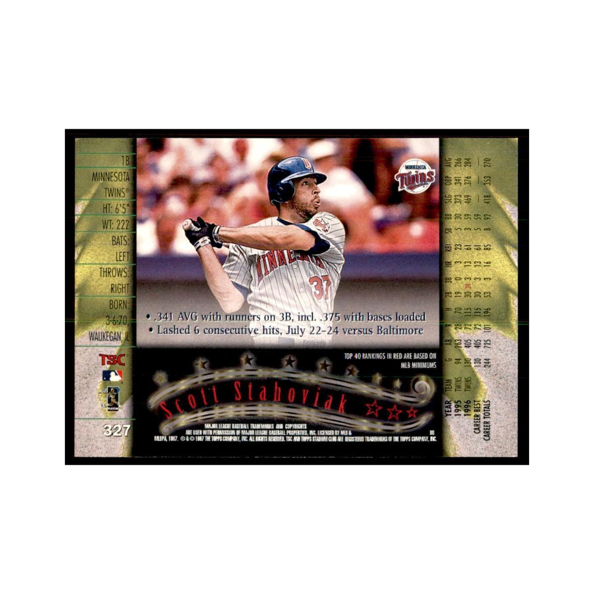 1997 Stadium Club Scott Stahoviak Baseball Cards #327