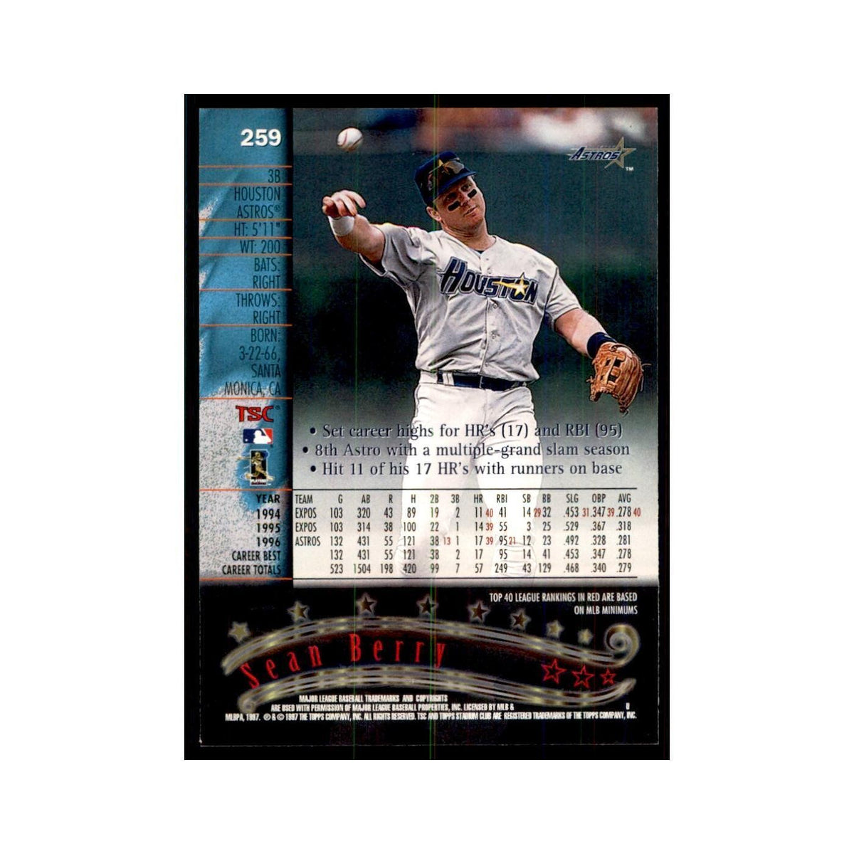 1997 Stadium Club Sean Berry Baseball Cards #259