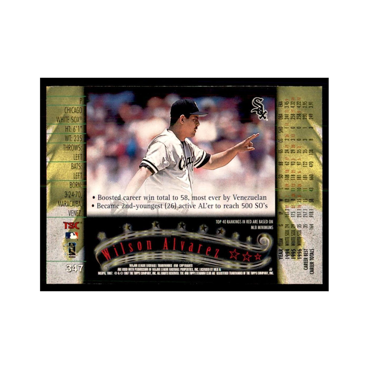 1997 Stadium Club Wilson Alvarez Baseball Cards #347