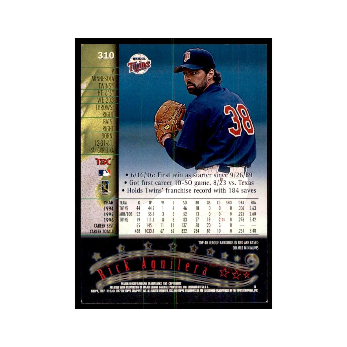 1997 Stadium Club Rick Aguilera Baseball Cards #310