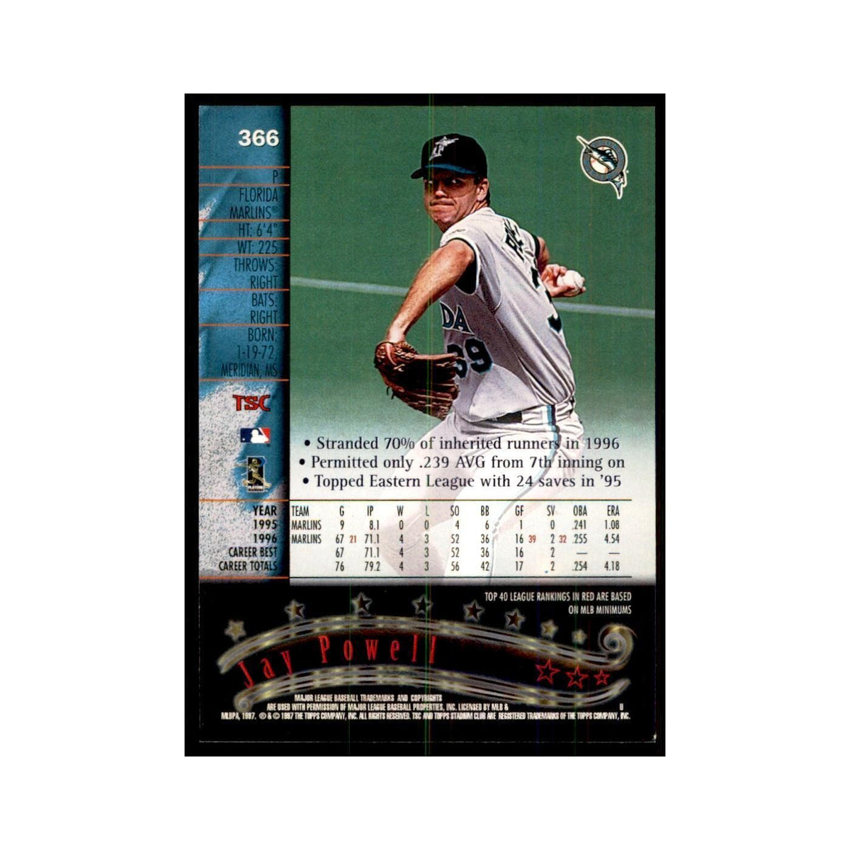 1997 Stadium Club Jay Powell Baseball Cards #366
