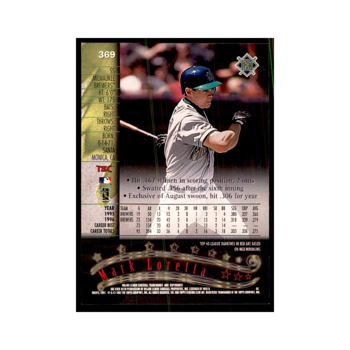 1997 Stadium Club Mark Loretta Baseball Cards #369