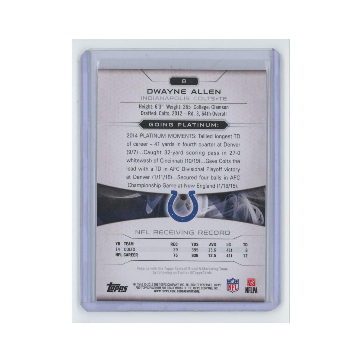 Dwayne Allen 2015 Topps Platinum #8 Indianapolis Colts Football Card NM