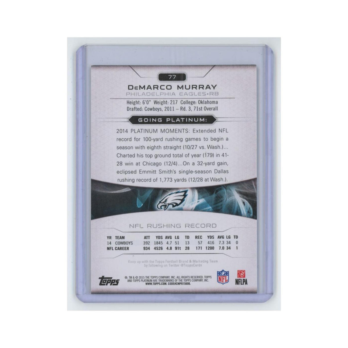 DeMarco Murray 2015 Topps Platinum #77 Philadelphia Eagles Football Card NM
