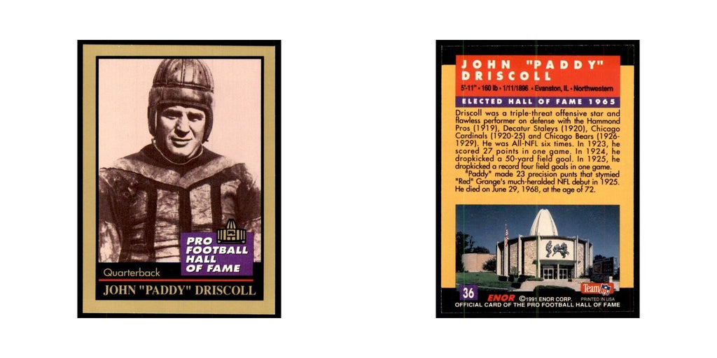 1991 ENOR Corp Paddy Driscoll Football Cards #36