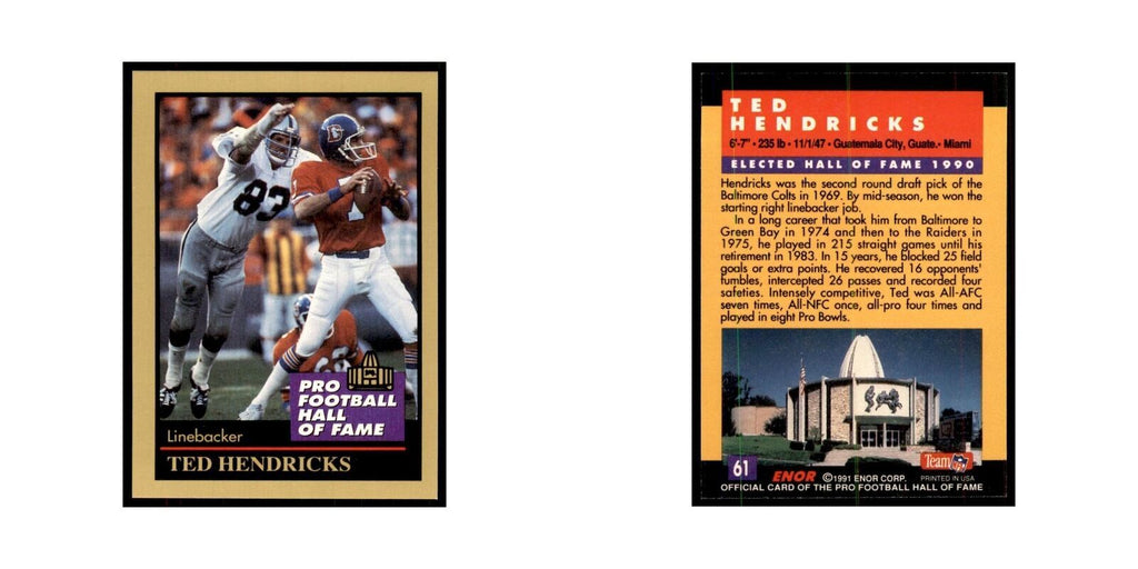 1991 ENOR Corp Ted Hendricks Football Cards #61