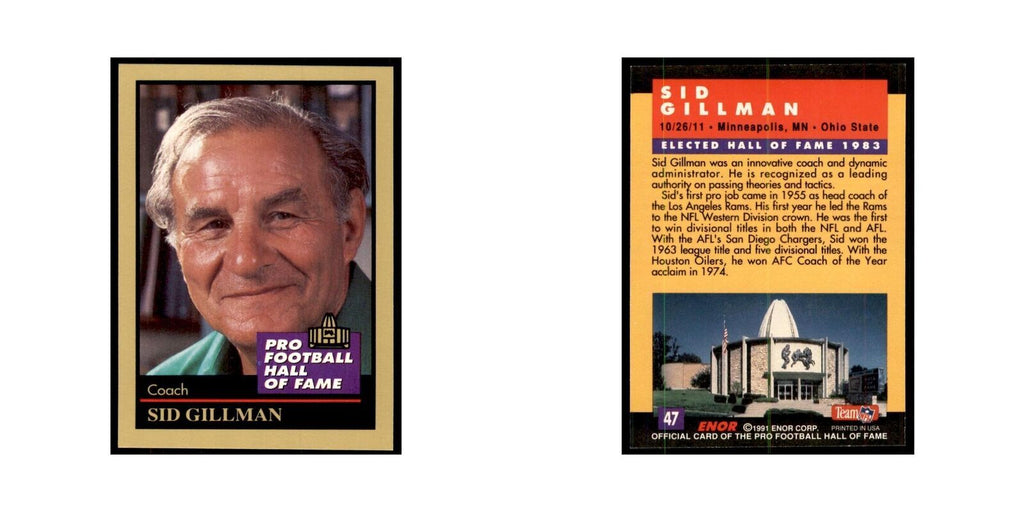 1991 ENOR Corp Sid Gillman Football Cards #47