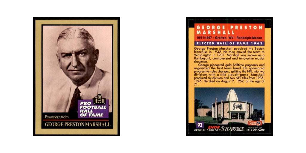 1991 ENOR Corp George Preston Marshall Football Cards #93