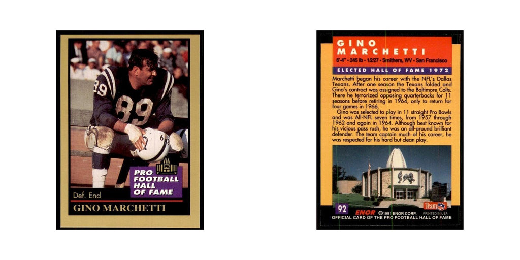 1991 ENOR Corp Gino Marchetti Football Cards #92