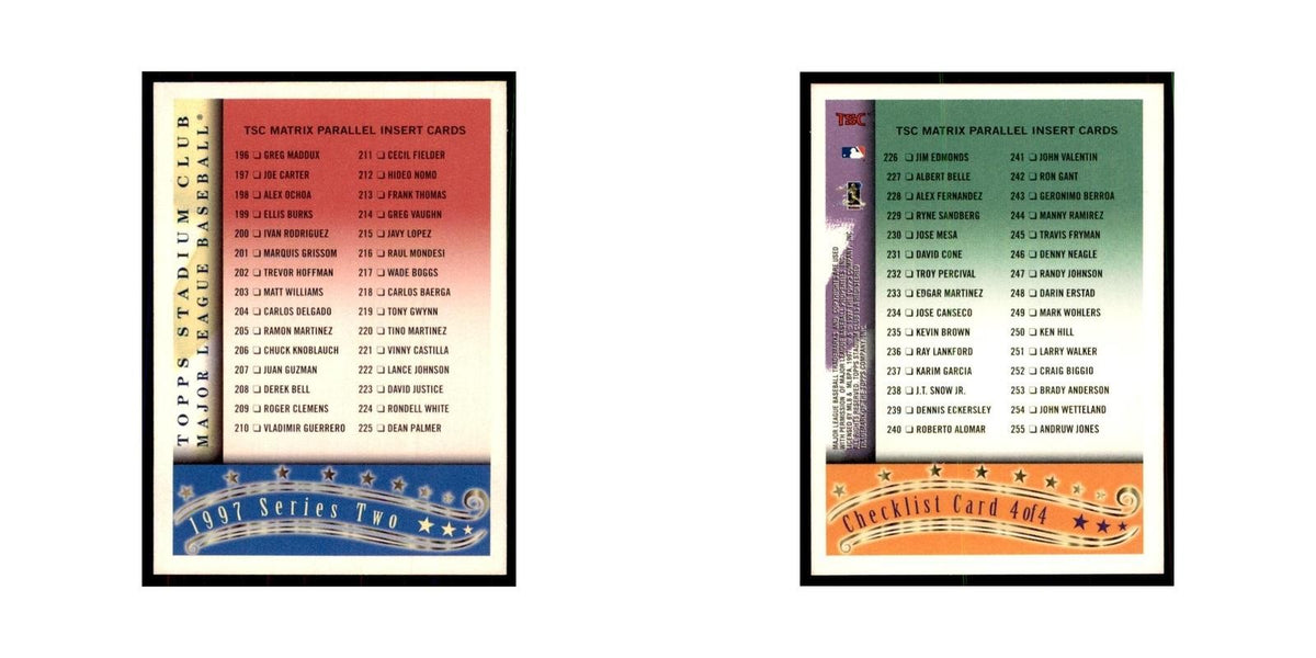 1997 Stadium Club Checklist Baseball Cards #4 OF 4
