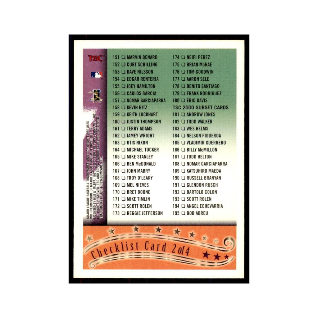 1997 Stadium Club Checklist Baseball Cards #2 OF 4