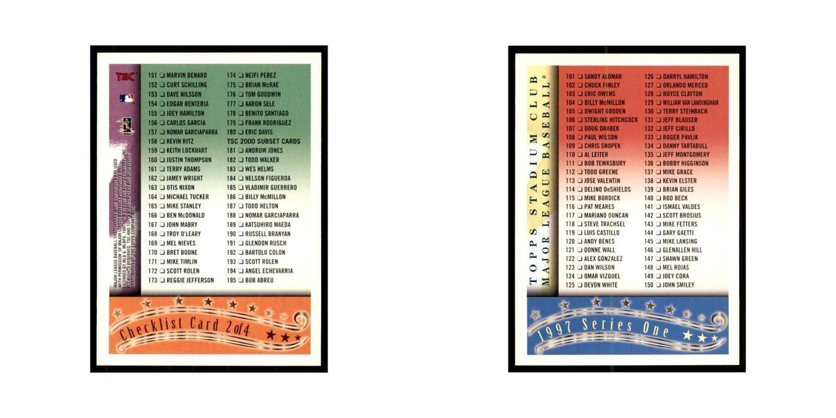 1997 Stadium Club Checklist Baseball Cards #2 OF 4