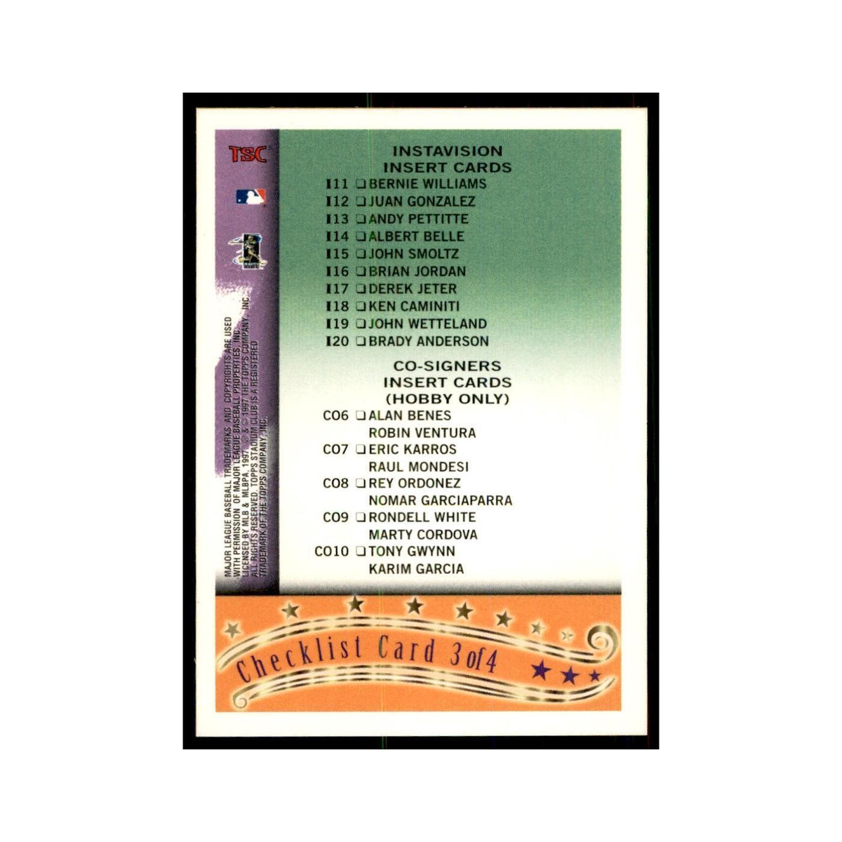 1997 Stadium Club Checklist Baseball Cards #3 OF 4