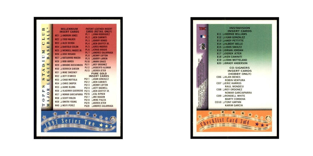 1997 Stadium Club Checklist Baseball Cards #3 OF 4