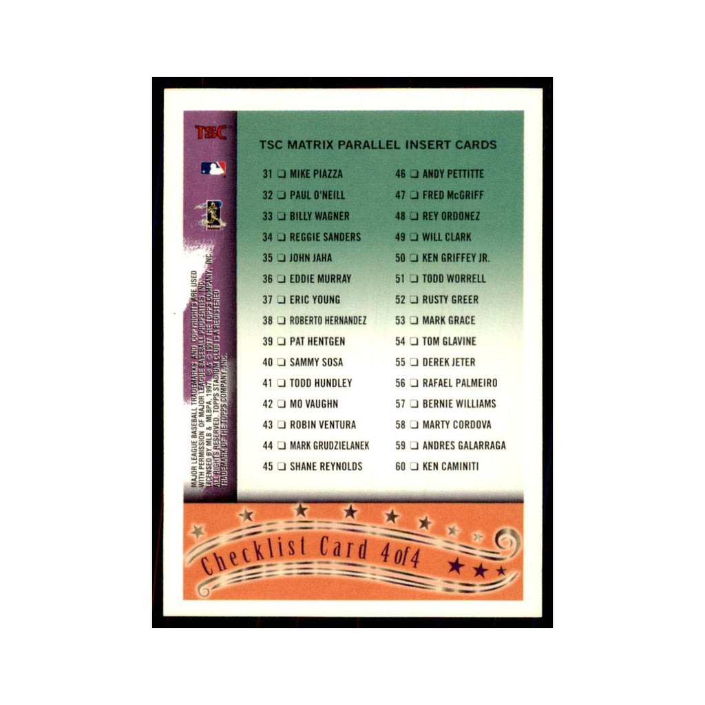 1997 Stadium Club Checklist Baseball Cards #4 OF 4