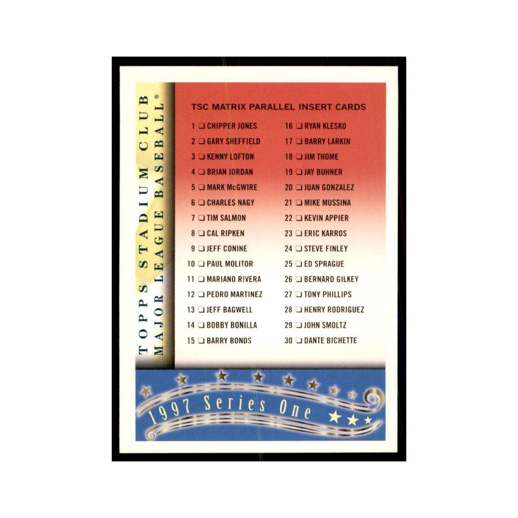 1997 Stadium Club Checklist Baseball Cards #4 OF 4