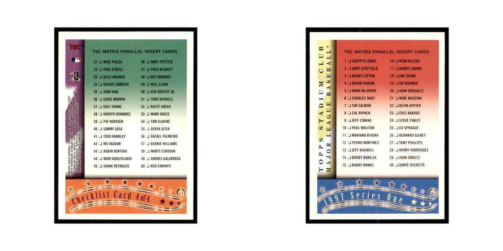 1997 Stadium Club Checklist Baseball Cards #4 OF 4