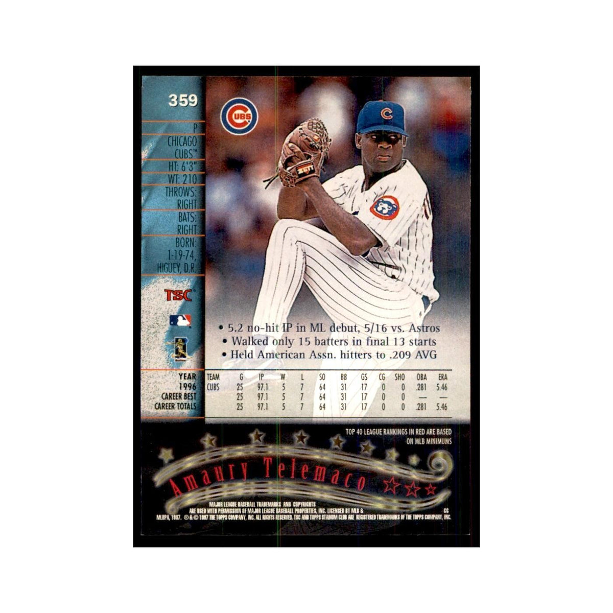 1997 Stadium Club Amaury Telemaco Baseball Cards #359