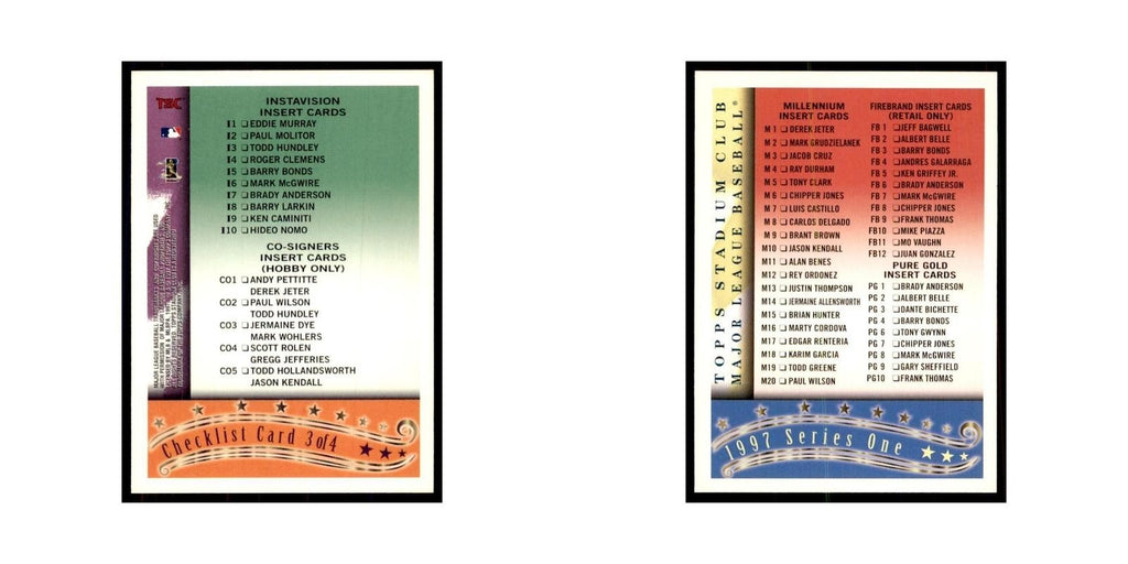 1997 Stadium Club Checklist Baseball Cards #3 OF 4