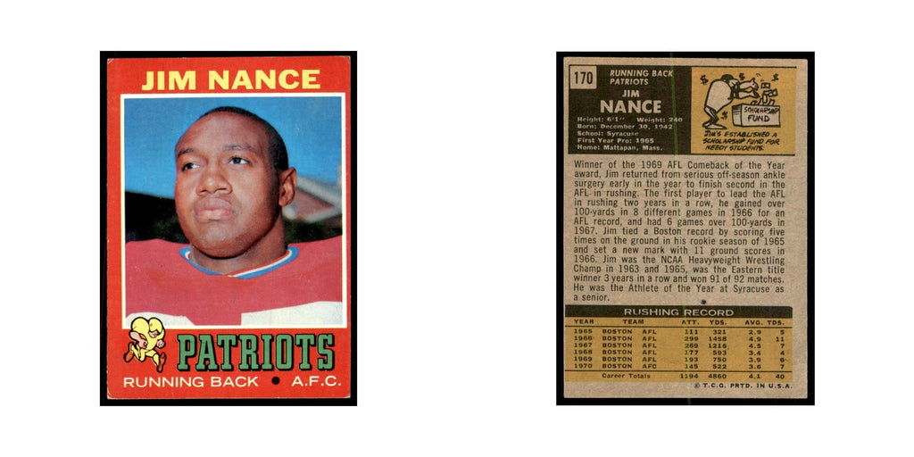 1971 Topps Jim Nance Football Cards #170
