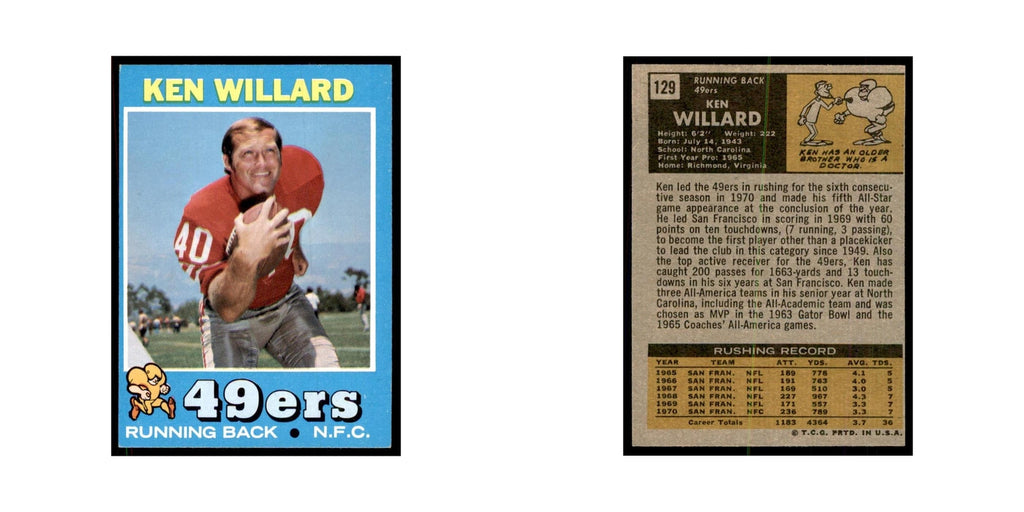 1971 Topps Ken Willard Football Cards #129