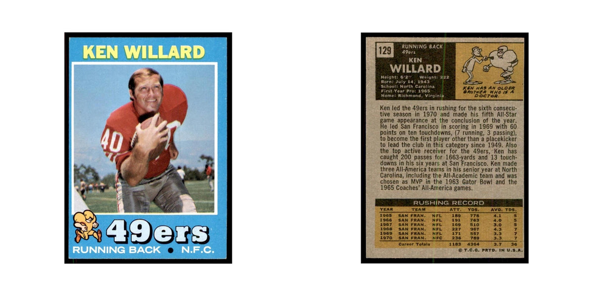 1971 Topps Ken Willard Football Cards #129