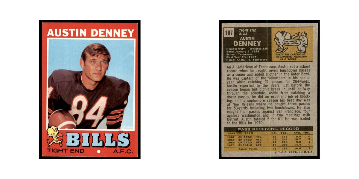 1971 Topps Austin Denney Football Cards #187