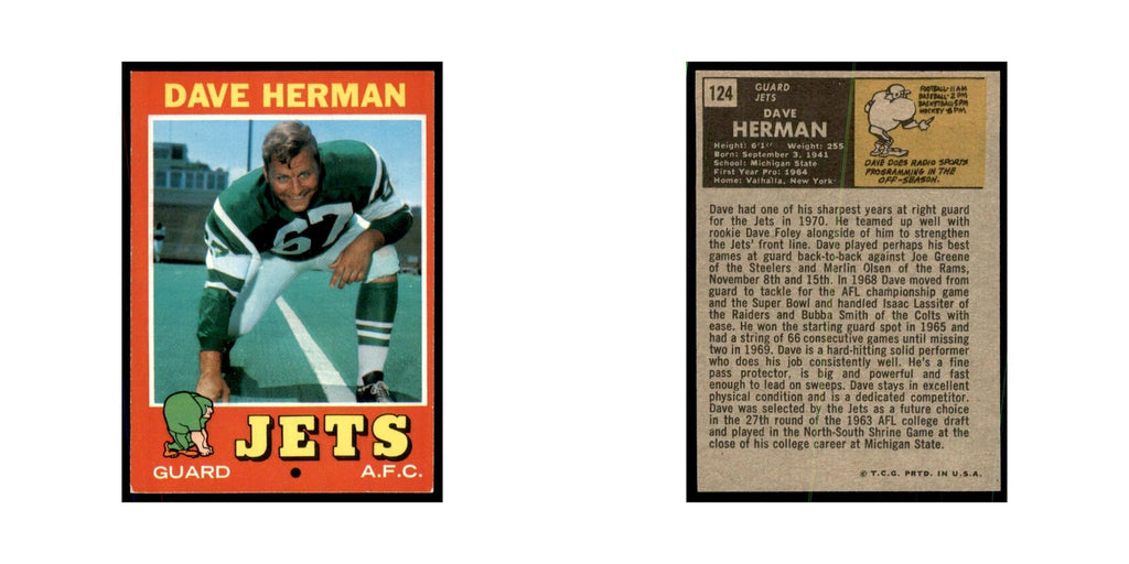 1971 Topps Dave Herman Football Cards #124