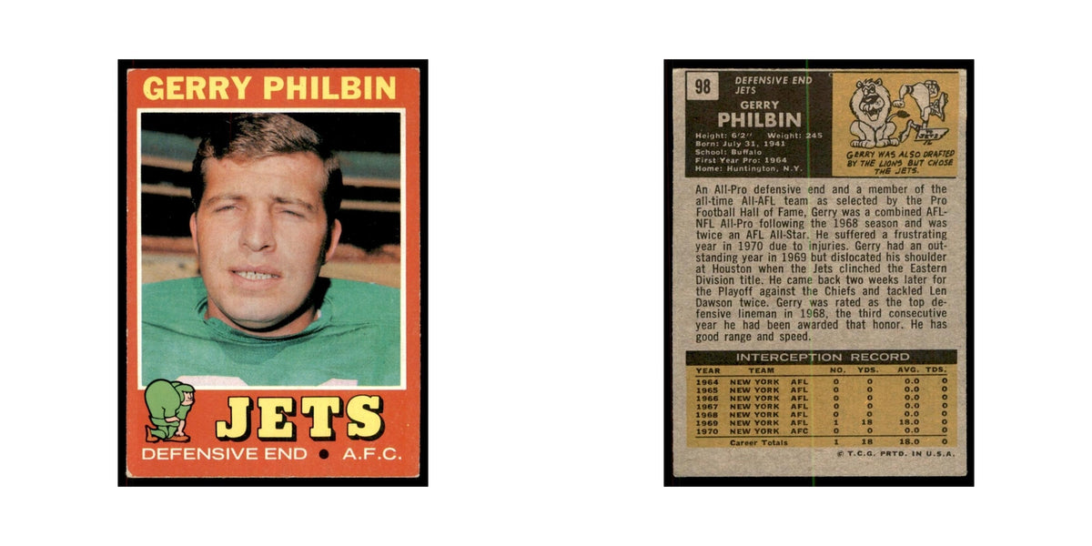 1971 Topps Gerry Philbin Football Cards #98