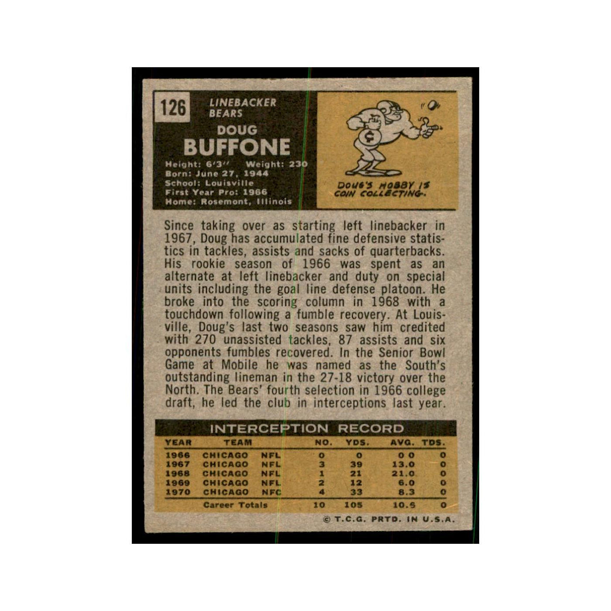 1971 Topps Doug Buffone Football Cards #126
