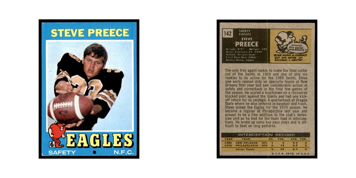 1971 Topps Steve Preece Football Cards #142