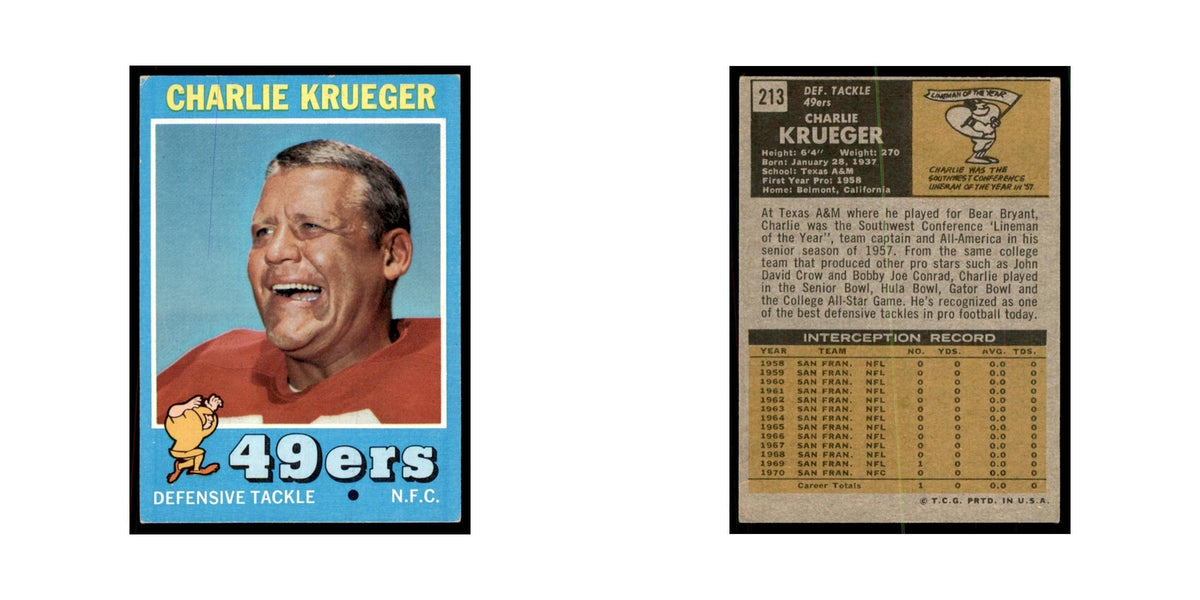 1971 Topps Charlie Krueger Football Cards #213