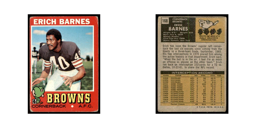 1971 Topps Erich Barnes Football Cards #168