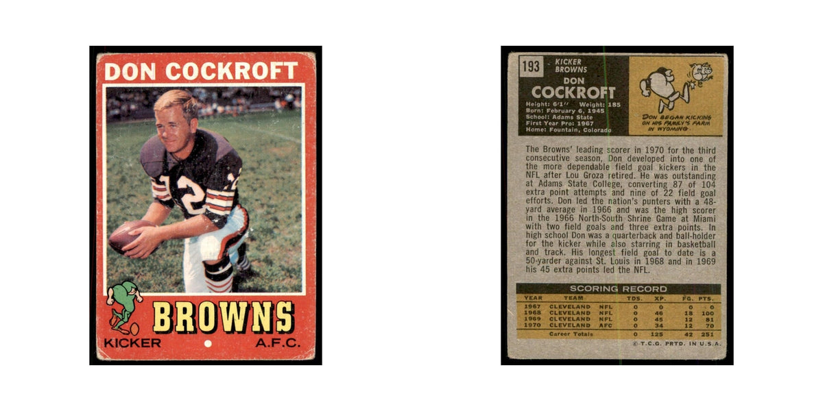 1971 Topps Don Cockroft Football Cards #193