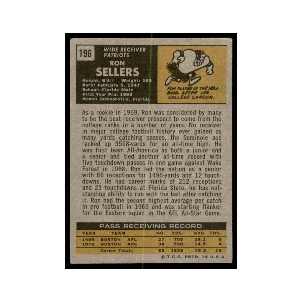 1971 Topps Ron Sellers Football Cards #196
