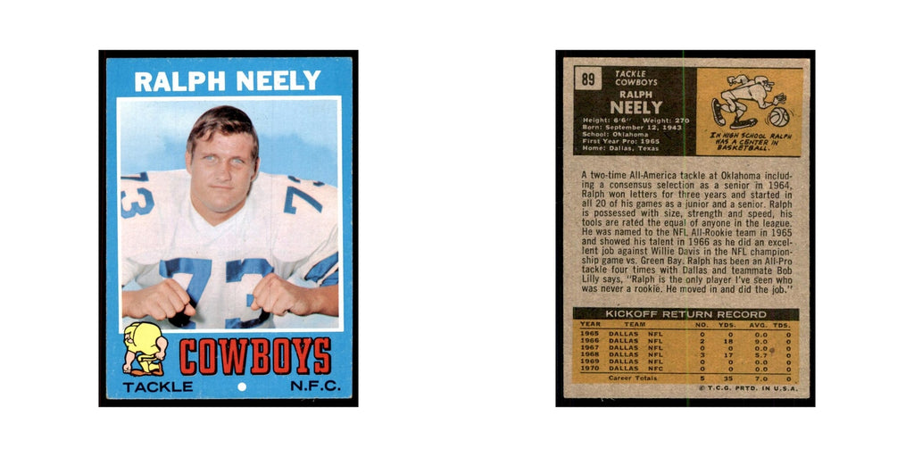 1971 Topps Ralph Neely Football Cards #89